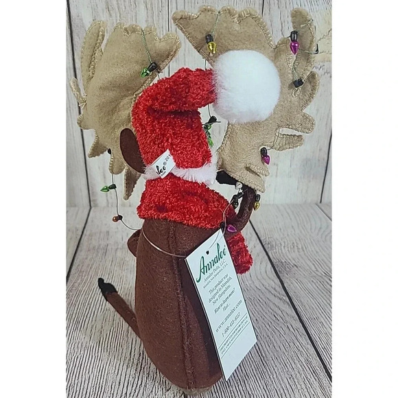 Annalee Dolls Felt Cozy Christmas Moose Reindeer Brown Red 8" 2012 New - Picture 6 of 10